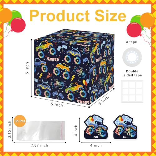 Azbuk Surprise Birthday Money Box for Cash Gift Pull Truck Lover | Included Happy Birthday Card and 35 Pcs Transparent Bags, Fun Birthday Gift for Women Men - color: multicolor1572