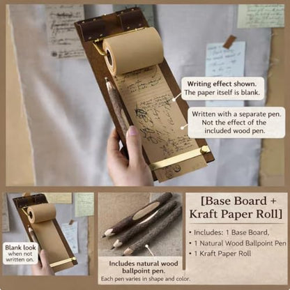 Retro Wall Mounted Memo Board with 1 Natural Kraft Paper Roll – Rustic Clipboard Notepad, Tearable Writing Pad for Notes, Menu, Kitchen, Café and Home Office Decoration - style: Natural Kraft Board + 1 Roll