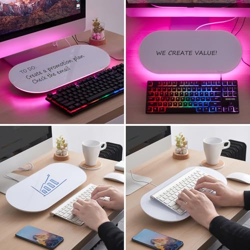 TSJ OFFICE Glass Desktop Whiteboard - 17 X 7 Inches Small Dry Erase Board with Pink Light, Glass White Board Surface Notepad with 1 Drawer, Desk Organizers for Office, Home, School Supplies - color: Pink Light (White Glass)