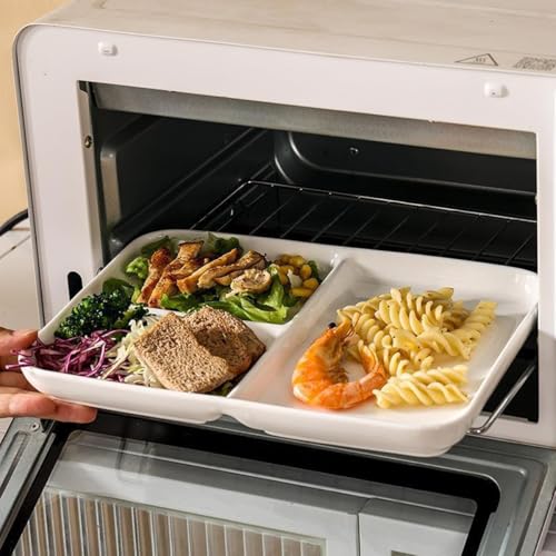White Porcelain Dinner Plates Portion Control Balanced Meal Building Divided Plate for Adults Rectangular Snack Plate -1 PCS 10 Inch - size: 10x7 Inch