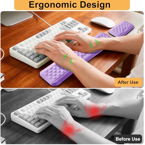 Keyboard Wrist Rest Mouse Wrist Support, Memory Foam Wrist Rest Pad for Computer Laptop, Ergonomic Wrist Cushion Support for Typing Pain Relief, Gaming Home Office, Purple - color: Purple