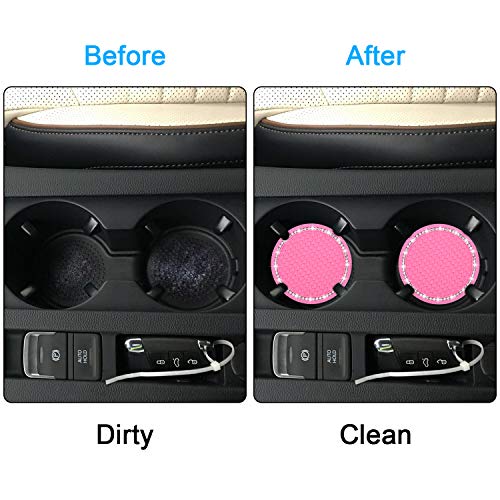 Bling Car Coasters, Wisdompro 2 Pack PVC Car Cup Holder Insert Coaster - Anti Slip Universal Vehicle Interior Accessories Crystal Glitter Cup Mats for Women and Men (2.75" Diameter, Pink) - color: Pink