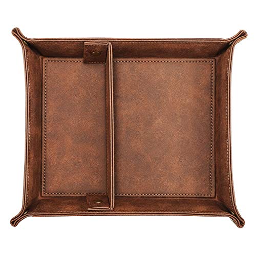 SITHON Valet Tray Desktop Storage Organizer, Removable 2 Compartments Catchall Tray Bedside Vanity Nightstand Caddy Holder Desk Storage Plate, Graduation, Brown - color: Brown