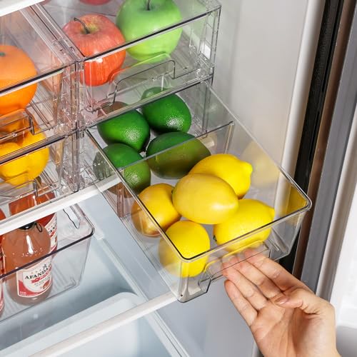 Vtopmart 10 Pack Stackable Storage Drawers,Clear Acrylic Drawer Organizers with Handles, Easily Assemble Containers for Fridge, Bathroom,Kitchen Undersink,Cabinet,Pantry Organization and Storage - size: 10Pack 4.4"H-with Dividers