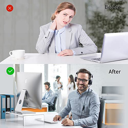Acrylic Monitor Stand Riser Clear Laptop Stand Riser L15 xW7.5 xH4 | PC Holder, Compatible with All Notebooks and Monitor, Decoration for Office & Home,White Aesthetic Design, Office Supplies - size: 15''