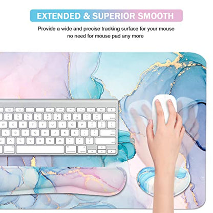 Ergonomic Large Mouse Pad and Keyboard Wrist Rest, Desk Pad for Keyboard and Mouse, 4-in-1 Large Gaming Mouse Pad with Wrist Support - Blue Marble - color: Blue Marble