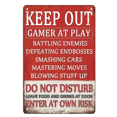 Gaming Room Sign Bedroom Door Tin Signs Funny Keep Out Sign Wall Decor Keep Out Gamer At Play Do Not Disturb Enter At Own Risk Signs Men Gamer Accessories Vintage Metal Sign Boy Gaming Room Wall - color: GamingSign3