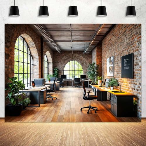 5 x 3 ft Office Backdrop for Video Conference Retro Business Interior Interior Brick Wall Photography Background Virtual Home Office Photoshoot Portrait Photo Studio Props - color: Brown, size: 5X3FT