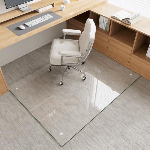 Tempered Glass Chair Mat for Carpet & Hard Floor, 46"x60" Office Chair Mat - Heavy Duty & Scratch Resistant, Non-Slip Pads, Rounded Corners & Polished Edges - color: Transparent, size: 46"x60"