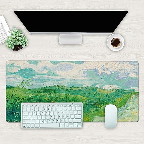Desk Mat, Field Landscape Oil Painting Extended Gaming Mouse Pad Large, 35.4"x15.7" Big Mouse Pad with Non-Slip Base and Stitched Edge, Long Computer Keyboard Mouse Mat for Home Office Work - color: Field Landscape Oil Painting, size: 15.7" x 35.4"