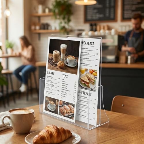 Acrylic Brochure Holder 8.5 x 11 inch, 2 Pack Clear Plastic Flyer Holder, Acrylic Desktop Stand for Pamphlets, Literature, Brochures, Magazines Materials Display Stands