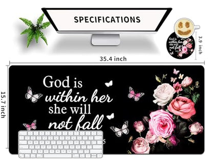Extended Large Gaming Mouse Pad with Coaster - 35.4 x 15.7 Full Desk Mousepad - Stitched Edges - Ultimate Gaming Desk Mat - Bible Flowers - color: Bible FLowers, size: 35.4L x 15.7W inches
