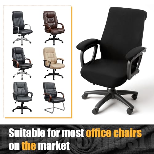Office Chair Cover with Armrest Covers Black Water Repellent Jacquard Computer Chair Covers with Arms Removable Washable Office Armrest Cover with Zipper (Black)