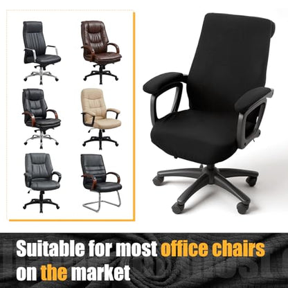 Office Chair Cover with Armrest Covers Black Water Repellent Jacquard Computer Chair Covers with Arms Removable Washable Office Armrest Cover with Zipper (Black)