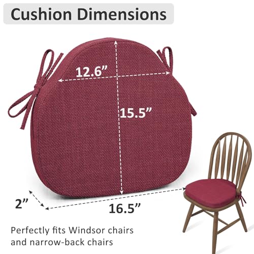 Shinnwa Dining Chair Cushions Set of 2, High-Resilience Foam Windsor Seat Pads, Kitchen Chair Cushions with Ties & Textured Cover, 2 Pack, 16.5 x 15.5 x 2, Dark Red - color: Dark Red, size: 2 Count (Pack of 1)