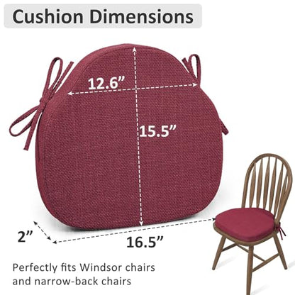 Shinnwa Dining Chair Cushions Set of 4, High-Resilience Foam Windsor Seat Pads, Kitchen Chair Cushions with Ties & Textured Cover, 4 Pack, 16.5 x 15.5 x 2, Dark Red - color: Dark Red, size: 4 Count (Pack of 1)