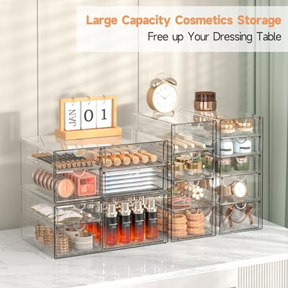 Makeup Drawer Storage Organizer with 16 Drawers, 4 Set Acrylic Office Desk Organization and Storage, Dustproof Drawer Organizer for Makeup, Office, Countertop, Jewelry, Pen, Desktop, Bathroom, Bedroom - size: 16 Drawers