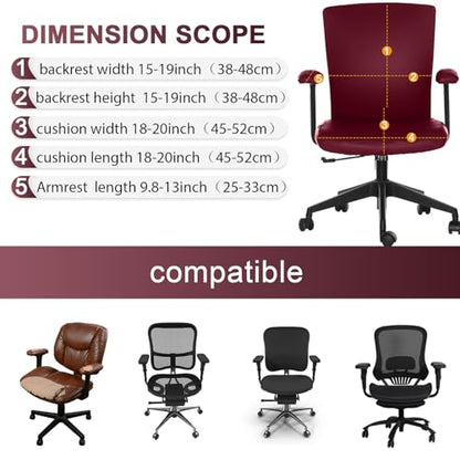 Tallew 4 Pcs Office Chair Covers PU Leather Office Desk Accessories Universal Computer Chairs Cover Stretchable Protective Chair Seat Covers Desk Armrest Cover Slipcovers Rotating Backrest(Burgundy) - color: Burgundy