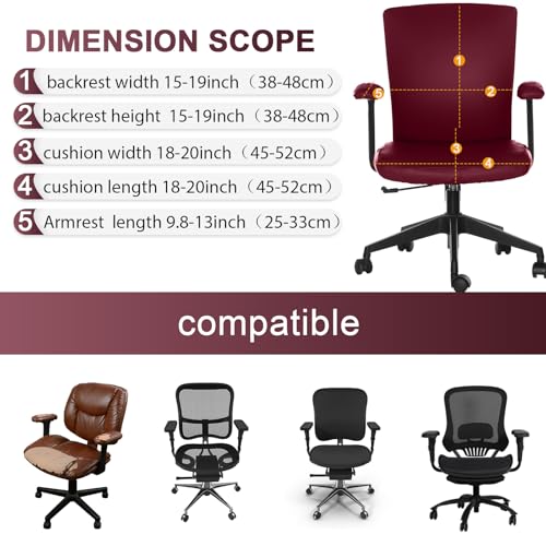 Tallew 4 Pcs Office Chair Covers PU Leather Office Desk Accessories Universal Computer Chairs Cover Stretchable Protective Chair Seat Covers Desk Armrest Cover Slipcovers Rotating Backrest(Burgundy) - color: Burgundy