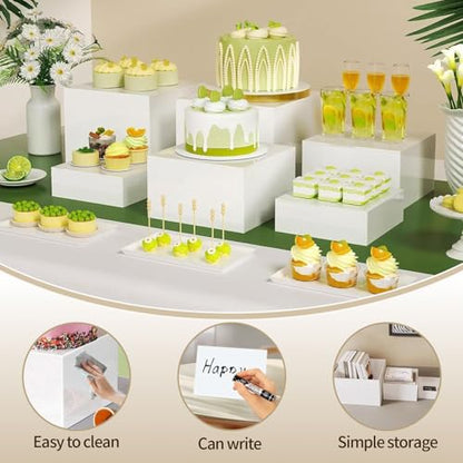 6 pcs white Acrylic Buffet Risers ，Buffet Risers Set，Mini Acrylic Signs，Nested riser with hollow bottom，Display stands for parties, restaurants, jewelry and collectibles (white, 6 pcs 3in to 8in) - color: white, size: 6 pcs 3in to 8in