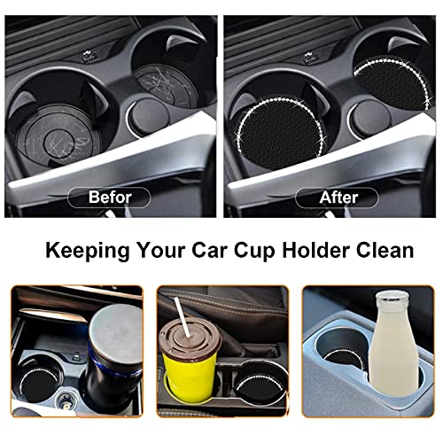 2PCS Bling Car Cup Coaster, 2.75 Inch Auto Cup Holder Insert Coasters Silicone Anti-Slip Crystal Rhinestone Drink Mat, Universal Vehicle Interior Accessories for Women Girls (Black) - color: Black, size: 2pack