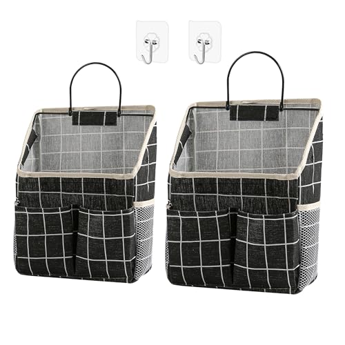 2pcs Wall Hanging Storage Bag,Wall Hanging Organizer Bags with Pockets, Wall Organizer Storage for Dormitory Bathroom Bedroom Kitchen(Black Grid), 0229-xmbsometeth - color: 2pcs Black Grid