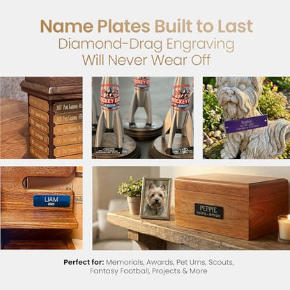 Custom Engraved Name Plates - 1"x3" & 1"x4" - Precision Diamond Drag Engraving Brass or Aluminum Plaque - Personalized Adhesive Plates for Fantasy Sports, Classroom, Trophy, etc.
