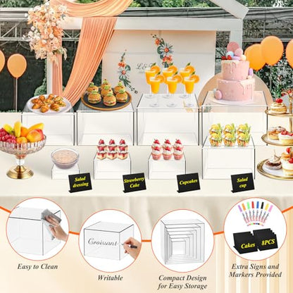 8 Pcs Clear Acrylic Buffet Risers with Mini Sign and Maker,Buffet Risers and Stands Clear Food Display Risers for Buffet Table Party Catering Dessert Cupcake Collectibles (8" 7" 6" 5" 5" 4" 4" 3") - color: 8" 7" 6" 5" 5" 4" 4" 3"