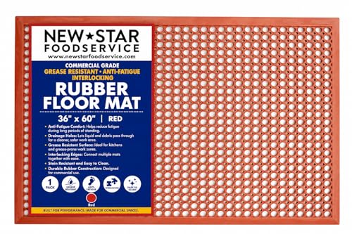 New Star Foodservice 54521 Commercial Grade Grease Resistant Anti-Fatigue Rubber Floor Mat, 36" x 60", Red - size: 36"L x 60"W x 0.375"Th