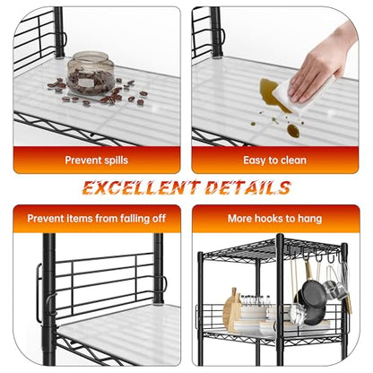 REIBII 5 Tier Wire Shelves with Side Blockers Pantry Shelves Organizers with Hooks & Shelf Linker Adjustable Metal Shelving for Storage, Kitchen,Pantry,Bathroom,Laundry Room,59.1"H x 21.7"W x 13.8"D