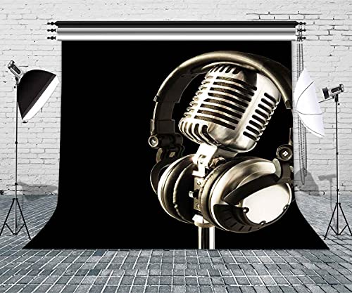 10x10ft Microphone Backdrop Headset Photography Background for Birthday Party Decor Banner Photo Booth Studio Props BJAY15 - size: 10x10FT