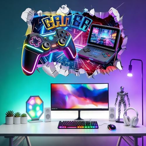 Game Wall Decal Large 3D Gamer Wall Stickers - Gamer Controller Gaming Wall Decals Peel and Stick for Boys Room Teenagers Boy Bedroom Playroom Wall Decor Bedroom Playroom
