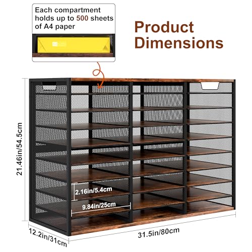 TQVAI 27 Compartments Desktop Literature Organizer, Metal Frame Paper Sorter with Handles, Heavy Duty Mailbox for Classroom and Office, Wood File Organizer for Document, Bill, Magazine, Antique Brown - color: Antique Brown, size: 31.5" W X 12.2" D X 21.46
