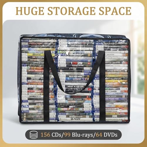 CD DVD Storage Bags, 3-Pack Clear Blu-ray Storage Bags with Zipper & Handles | Holds 99 Blu-Ray, 64 DVD, 156 CD Cases | Media & Video Game Storage Organizer for VHS, Discs - size: 3 Pack