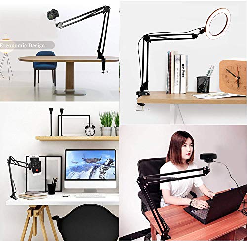 LenTok Overhead Tripod Mount for Camera Webcam Ring Light, Flexible Over Head Arm for iPhone with Phone Holder and Ball Head, Table Stand Accessory for Phone Video Recording Live Stream
