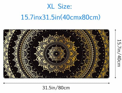 Large Extended Gaming Mouse Pad with Stitched Edges, Non-Slip Waterproof Rubber Base Mouse Pad for Office, Computer, Keyboard, Laptop and Home Desk Pad 31.5X15.7 Inch Mandala Pattern - color: Mandala Pattern, size: 31.5L x 15.7W inches