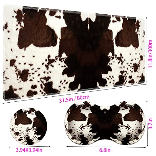 Large Gaming Mouse Pad + Mouse Wrist Rest Pad + Coaster Combination, 31.5 "x 11.8" Durable Non-Slip Extension Table Mat, Suitable for Office and Home, Cow Hide Print - color: Cow Hide Print