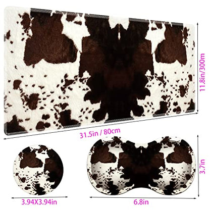 Large Gaming Mouse Pad + Mouse Wrist Rest Pad + Coaster Combination, 31.5 "x 11.8" Durable Non-Slip Extension Table Mat, Suitable for Office and Home, Cow Hide Print - color: Cow Hide Print