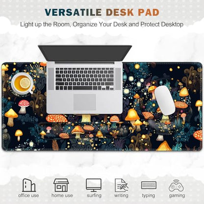Gaming Mouse Pad, Large Desk Mat, Cute Desk Pad Protector, 4in1 XXL Mousepad + Keyboard Wrist Rest+Mouse Wrist Rest+Coaster Set with Ergonomic Desk Pad for Home Office Table Computer, Lovely Mushroom - color: Lovely Mushroom