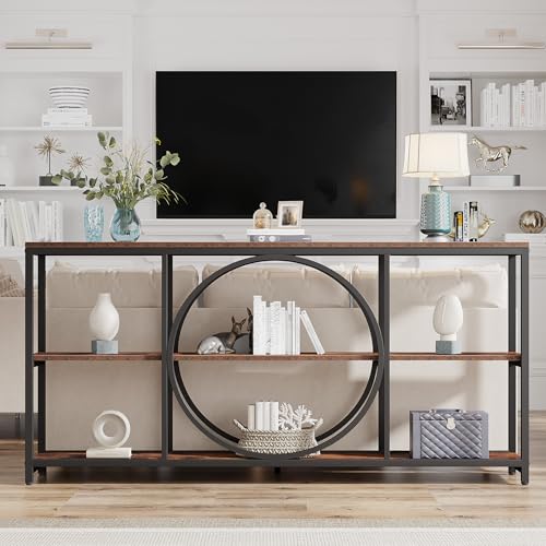 Tribesigns Extra Long Console Table, 70.9 inch Narrow Sofa Tables with 3 Tier Wood Storage Shelves Industrial Metal Frame for Entryway Hallway Living Room Behind Couch, Rustic Brown Black - color: Black Brown