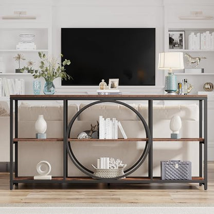 Tribesigns Extra Long Console Table, 70.9 inch Narrow Sofa Tables with 3 Tier Wood Storage Shelves Industrial Metal Frame for Entryway Hallway Living Room Behind Couch, Rustic Brown Black - color: Black Brown