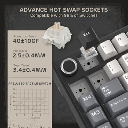 RK ROYAL KLUDGE L75 Gasket Mount Mechanical Keyboard w/Knob/Macro Keys & Touchable Nameplate, Tri-Mode 75% TKL Wireless Keyboard BT/2.4G/USB-C, Hot Swappable, Pro Software, Massive 8000mAh Battery - color: Knight Black, size: Tactile Beige Switch