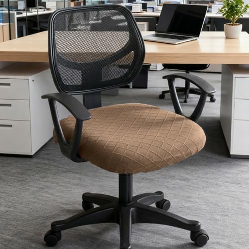 Stretch Jacquard Office Chair Cover, Removable Washable Desk Chair Cover, Anti-dust Seat Cushion Protectors - Brown - color: Brown, size: Chair Seat Cover