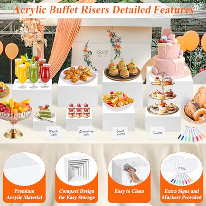11 Pcs Buffet Risers and Stands with Mini Table Sign and Makers, Food Risers for Buffet Table Display Stand for Party Catering Dessert Jewelry Collectible (10" 9" 8" 7.5" 6.8" 6" 5" 5" 4" 4" 3") - color: 10"9" 8" 7.5" 6.8" 6" 5" 5" 4" 4" 3"