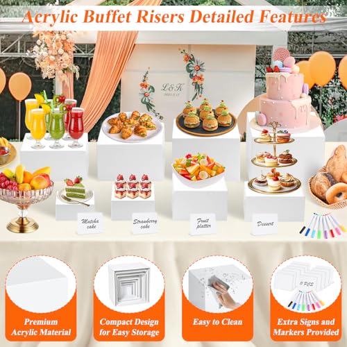 11 Pcs Buffet Risers and Stands with Mini Table Sign and Makers, Food Risers for Buffet Table Display Stand for Party Catering Dessert Jewelry Collectible (10" 9" 8" 7.5" 6.8" 6" 5" 5" 4" 4" 3") - color: 10"9" 8" 7.5" 6.8" 6" 5" 5" 4" 4" 3"