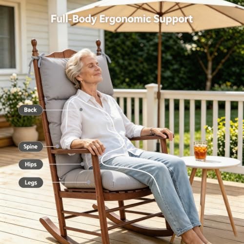QILLOWAY Outdoor Rocking Chair Cushions Set of 2, 100% Polyester Waterproof Patio Rocking Chair Cushion, High Back Weatherproof Chair Pad for Adirondack & Outdoor Furniture, Grey - color: Grey
