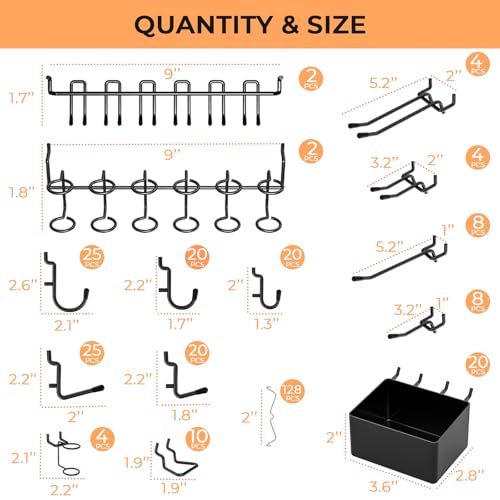 INCLY 300PCS Extra Thick Pegboard Accessories, 1/4" Heavy Duty Pegboard Hooks with Bins & Peg Locks, Peg Board Organizer Accessories Kit for Garage Wall Attachments Hanging Tools