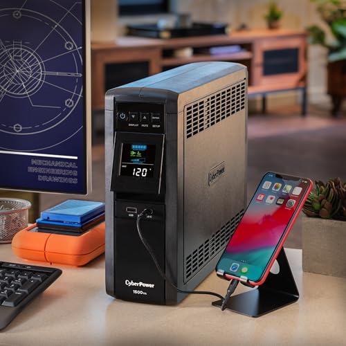 CyberPower CP1500PFCLCD PFC Sinewave UPS Battery Backup and Surge Protector, 1500VA/1000W, 12 Outlets, AVR, Mini Tower, UL Certified - size: 1500VA, style: Mini-Tower