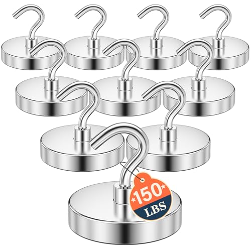 FINDMAG Magnetic Hooks for Cruise Cabins, 150lbs Magnetic Hooks for Hanging Heavy Duty for Food Truck Accessories, Classroom Decor, Whiteboard Magnets, Kitchen Organization, 10 Pack, Silver - color: Silver, size: 1.42 inches