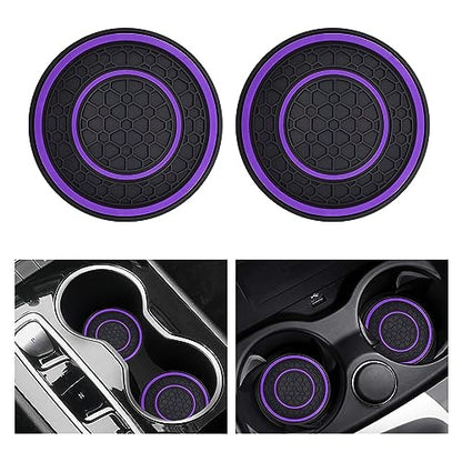 2 PCS Car Cup Holder Coaster,Car Coasters Cup Mats,2.75 Inch Universal Car Cup Coasters,Non-Slip Anti Dust Mats Cup Holder Insert Coaster, Suitable for Most Car Interior (Purple) - color: Purple